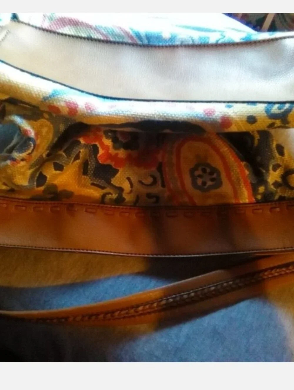 Fossil Large Multicolor Paisley Canvas Hobo with Brown Trim